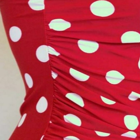 Pin Up Rockabilly One Piece Swimsuit Red Polka Dot - Picture 5 of 5
